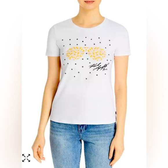 Karl Lagerfeld flower sunglasses tee , sz XS - Picture 1 of 9